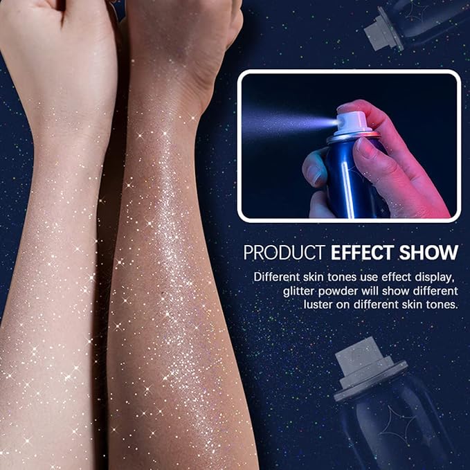 MEICOLY Body Glitter Spray,Silver Glitter Hairspray for Music Festival Rave,2.1Oz Shimmer Waterproof Quick-Drying Sparkle Glitter Spray for Hair and Body,Clothing,Nightclub Shiny Glitter,Prom,Party
