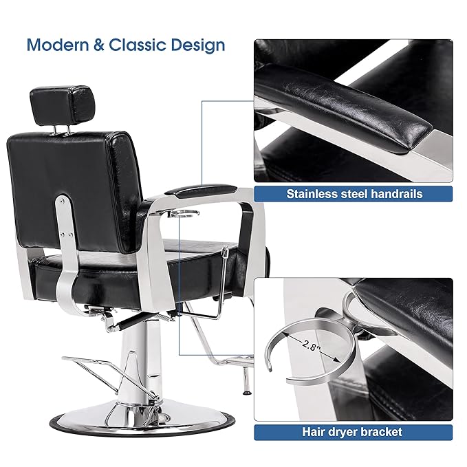 BarberPub Barber Chair Reclining Salon Chair for Hair Stylist, Antique Hair Spa Salon Styling Beauty Equipment 3127(Black)