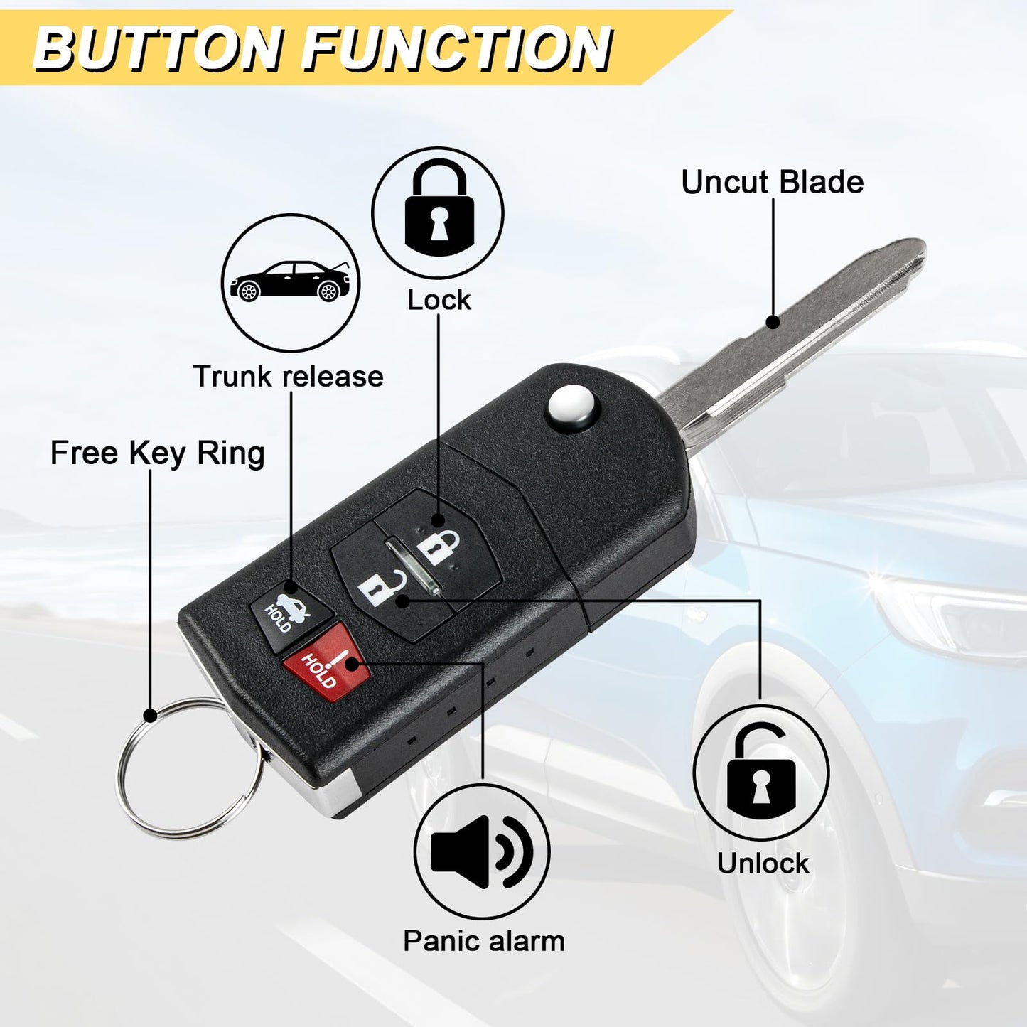 Vurkcy Key Fob Replacement For 2006-2015 Mazda Mx-5 Miata/ 10-13 Mazda 3/ 09-13 Mazda 6 Car Keyless Entry Remote Control, Bgbx1T