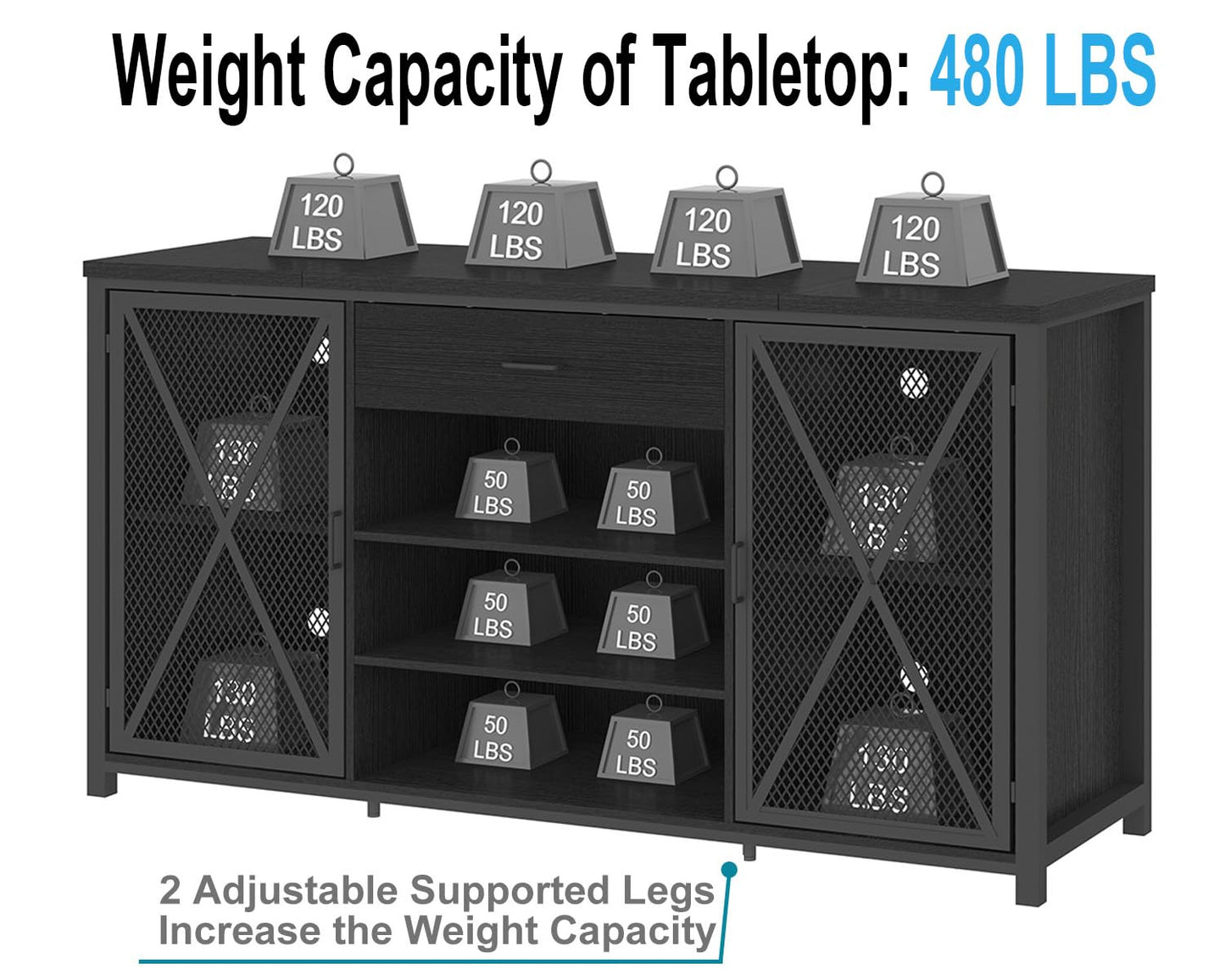 LVB Long Coffee Bar Cabinet with Fridge Space, Modern Wood Metal Large Wine Liquor Cabinet with Rack, Big Wide Sideboard Buffet Cabinet with Drawer Storage for Kitchen Dining Room, Black Oak, 70 Inch