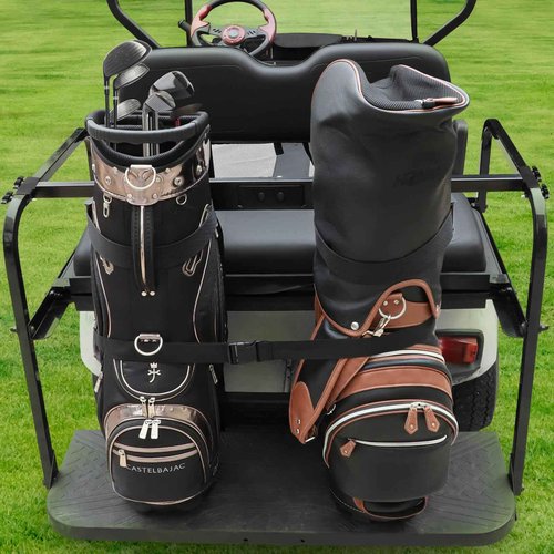 LEAPGOMAX No Drilling Golf Cart Bag Holder Bracket for 2+2 Golf Cart Rear Seat with 1 Inch Square Tube, Universal Golf Bag Attachment Adjustable for EZGO Club Car Yamaha Golf Carts