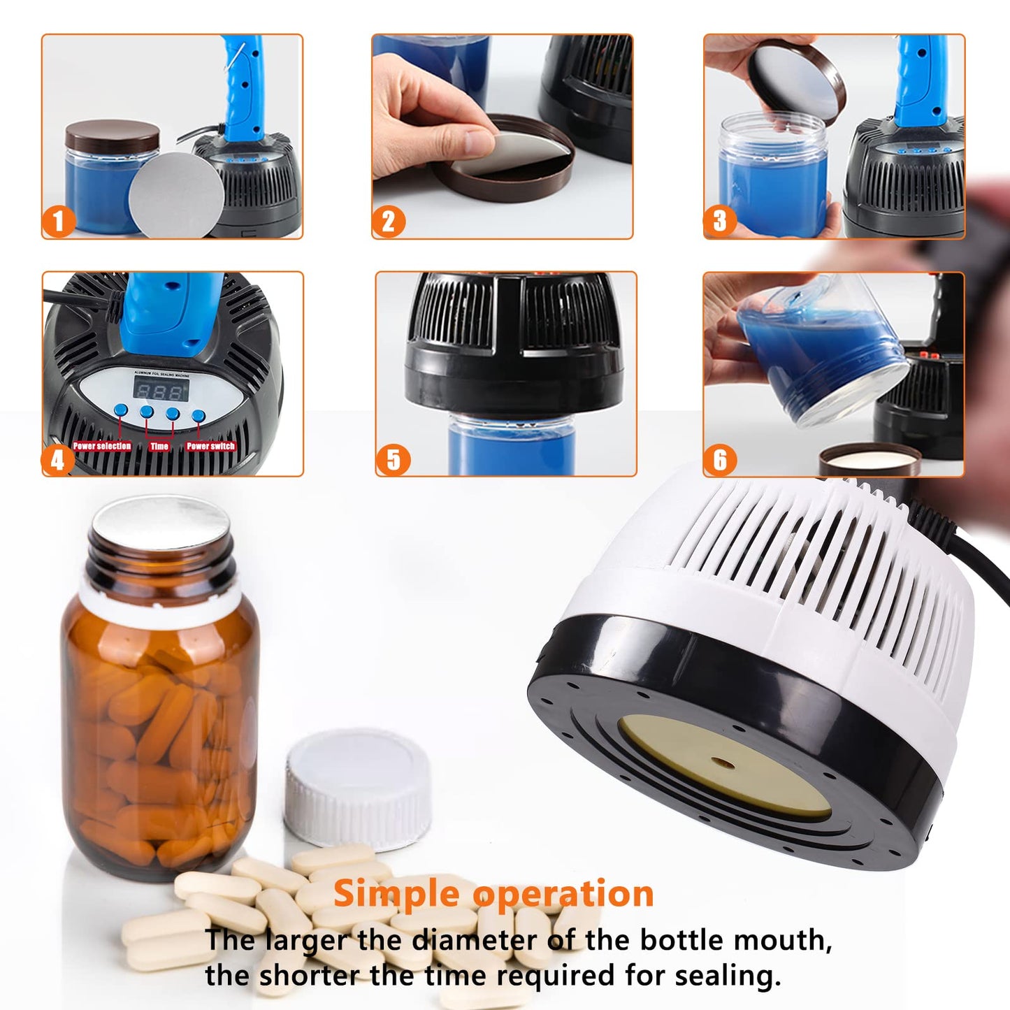 Fanlocn Bottle Cap Sealer, Induction Heat Sealer For Plastic, Glass Bottles 20-100mm 110v