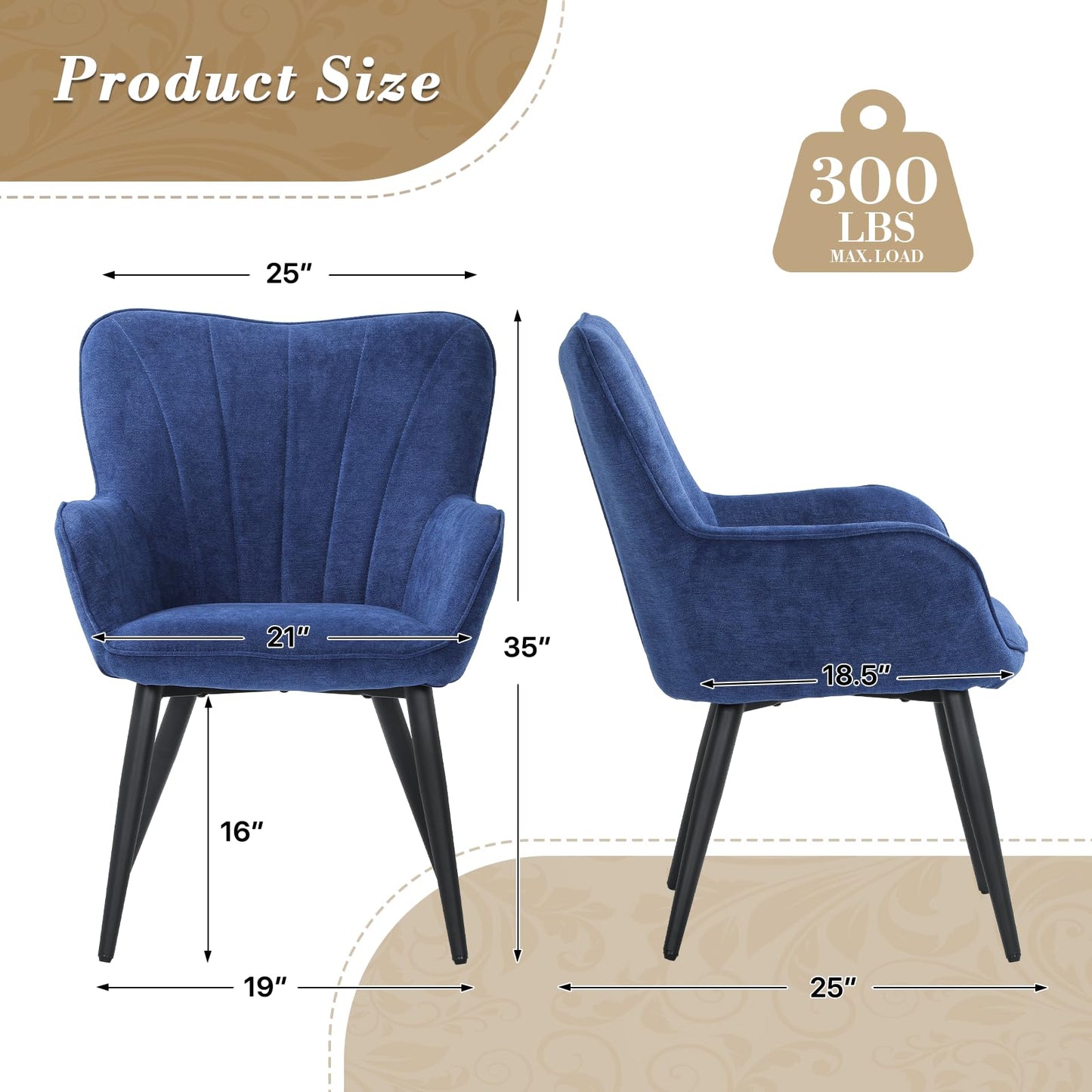 Athena Collection Wingback Accent Chair for Living Room, Upholstered Arm Reading Chair for Adults, Cozy Linen Fabric Armchair with Metal Legs for Bedroom, Makeup, Office, Blue