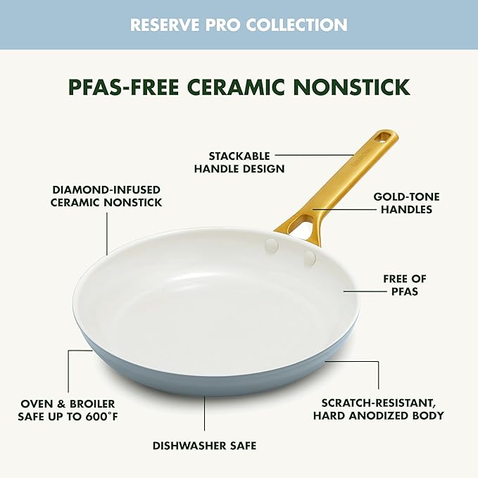GreenPan Nonstick Reserve Pro 10” & 12” Frying Pan Set, NSF Certified Ceramic, Hard Anodized PFAS-Free Skillets, Stainless Steel Handles, Oven & Dishwasher Safe, Glacier Blue