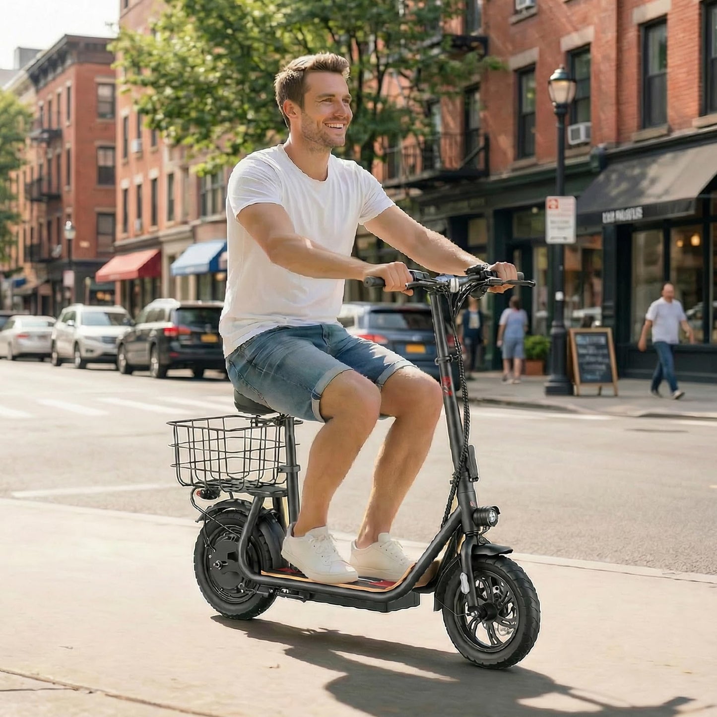 Caroma Peak 1200W Electric Scooter Adults, Electric Scooter with Seat and 12" Shock-Absorbing Tires, 500Wh Battery up to 30Miles&20MPH, Foldable Adult with Basket for Commuting(Black)