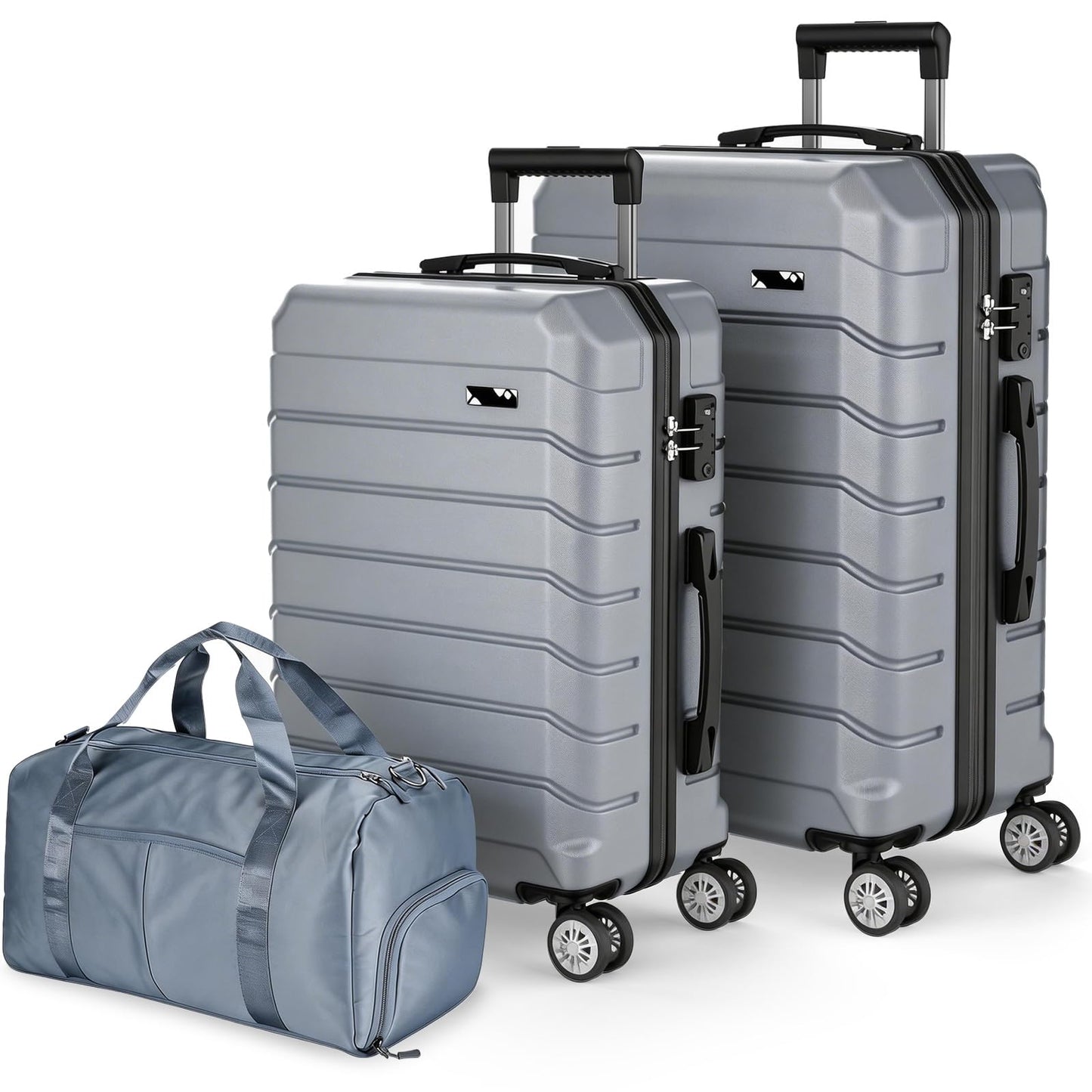 ExoRoute Luggage Sets 3 Piece, Hardside Carry On Suitcase with Spinner Wheels, Lightweight Durable Luggage for Travel | TSA Lock, Expandable Suitcase Set for Men and Women（20/26in） (Grey)
