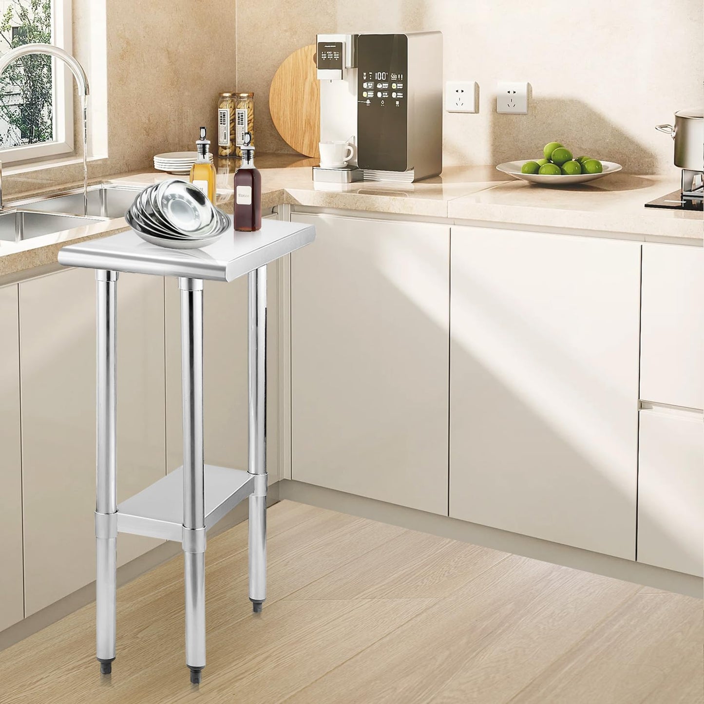 STABLEINK NSF Stainless Steel Table 30 x 12 Inches, Metal Prep & Work Table with Adjustable Undershelf, for Commercial Kitchen, Restaurant, Hotel and Garage，Small Tables