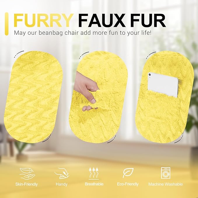 3FT Bean Bag Chair,Giant Bean Bag Chairs for Adults,Big Bean Bags with Memory Foam Filled, Large Beanbag Chairs with Chevron Plush Cover-Yellow