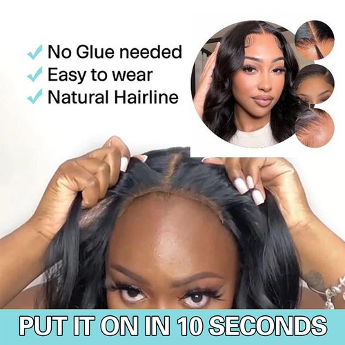 IHEREIN Wear and Go Glueless Wig Precut Lace Human Hair Closure Wig Body Wave Lace Front Wigs Pre Plucked Upgraded No Glue 4x4 Pre Cut Lace Ready to Wear 180% Density 24 Inch