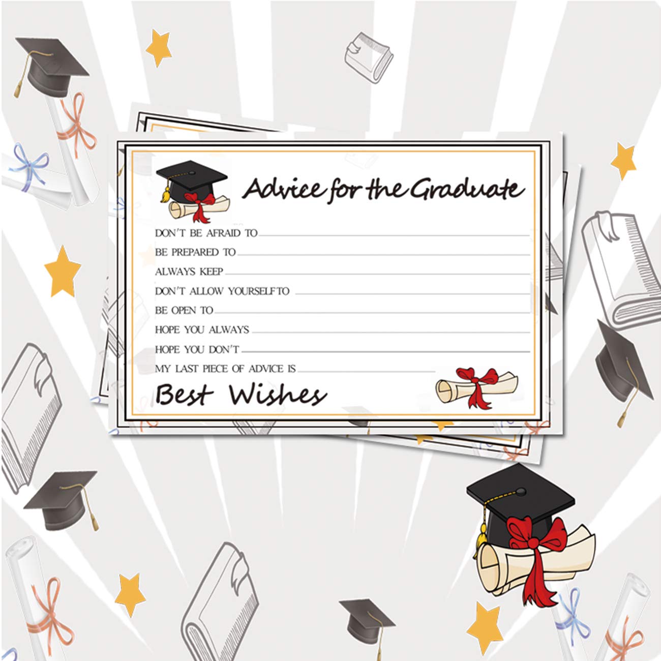 Graduation Wish Cards - 50PCs High School or College Graduation Advice Cards Supplies 2025 Decorations Grad Celebration Party Supplies for High School/College/Senior School