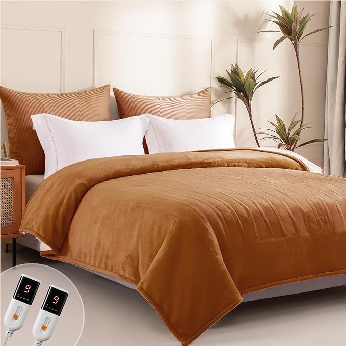 Heated Blanket King Size - Dual Controllers Electric Blanket King with 9 Heat Settings & 10 Hour Auto Off,Overheat Protection,Machine Washable 100"x90"(Cocoa Brown)
