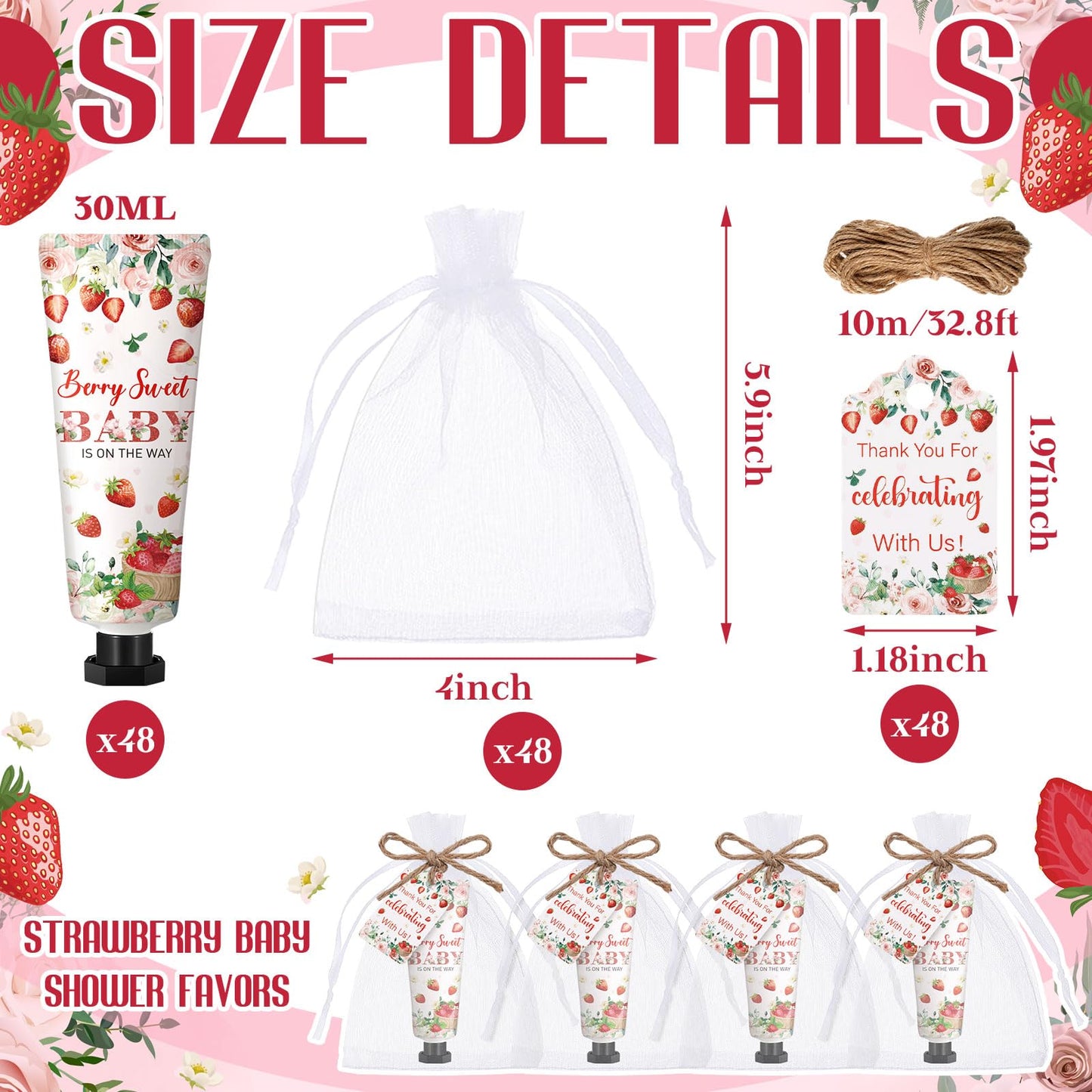 Dansib 48 Sets Strawberry Hand Cream Gifts Baby Shower Party Hand Cream Favors for Guests Berry Sweet Baby Is on the Way Gift Bu