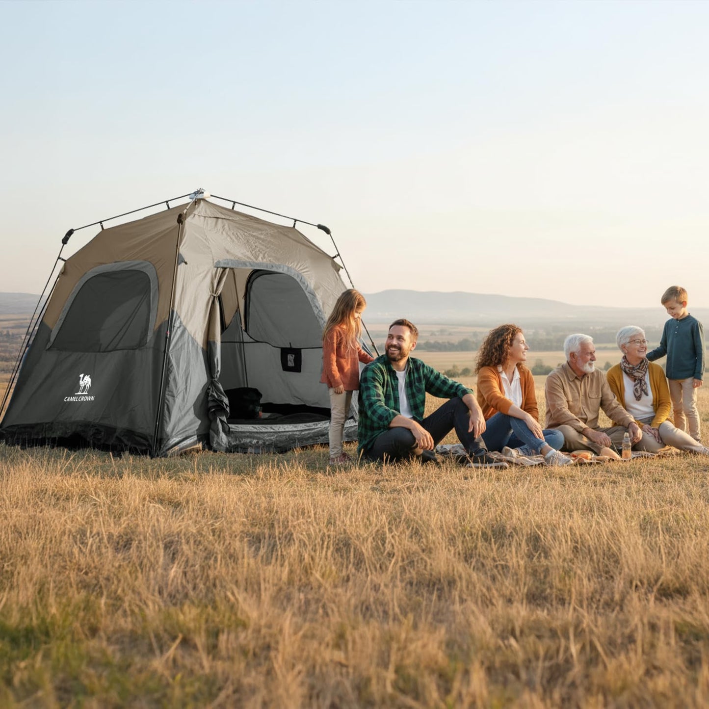 CAMEL CROWN Instant Tents for Camping 4-6 Person Tent Waterproof Easy Setup Sets Up in 60 Seconds Backpacking Tents with Carry Bag for Outdoor Hiking Sandy Brown