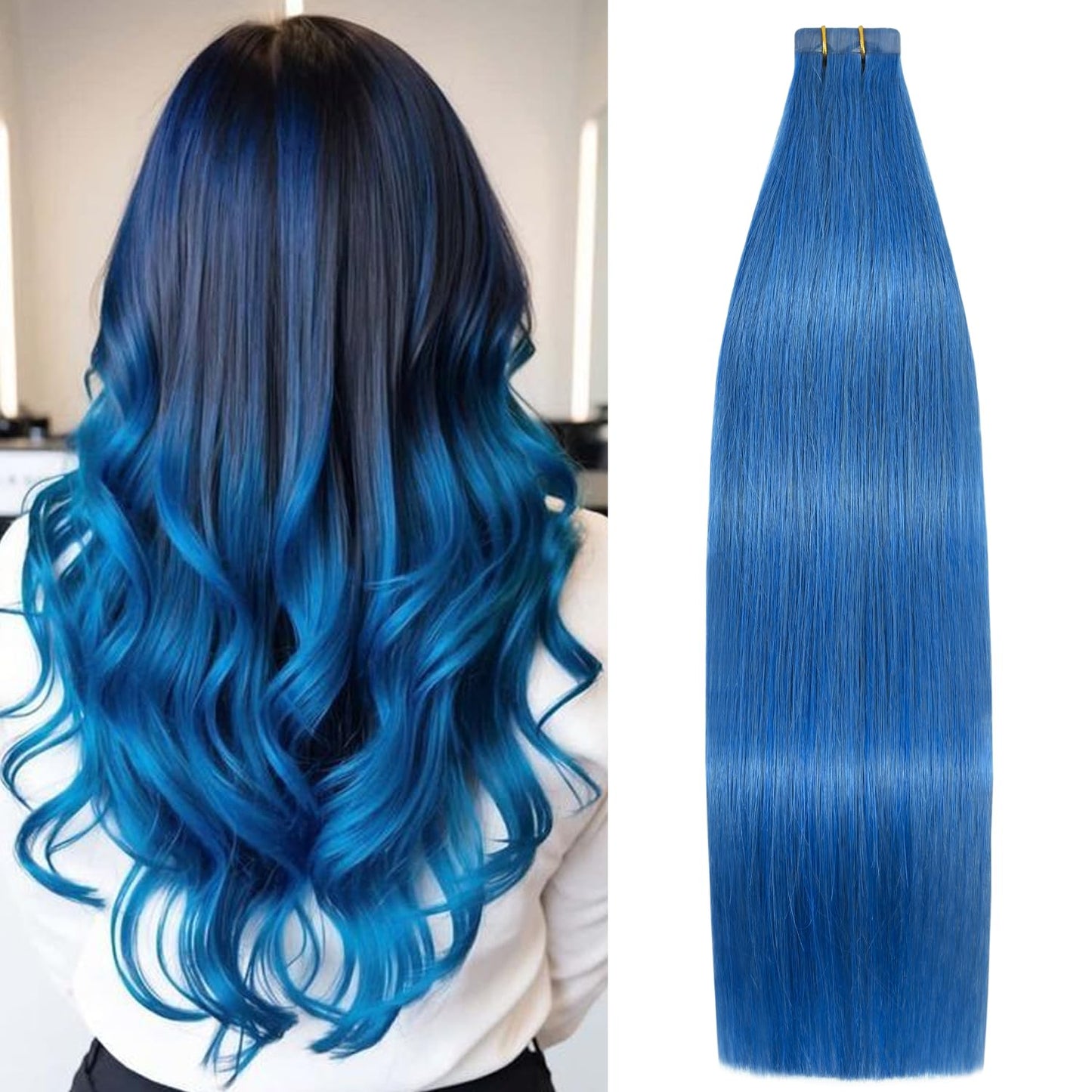 Aison Tape in Hair Extensions 22 Inch Human Hair #Blue 20 Pcs Silky Straight