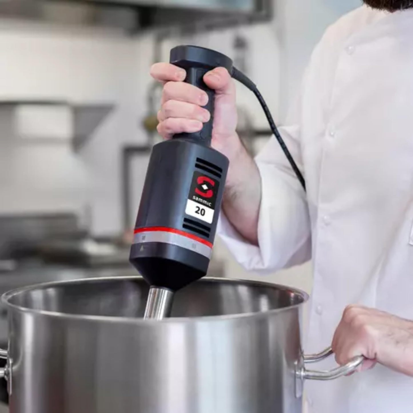 Sammic XM-21 Immersion Stick Blender, Commercial Handheld Food Blender, 13 Qt Capacity, Variable Speed 1,500–15,000 RPM, 9.4" Stainless Steel Arm with Splash Guard, Ergonomic Grip