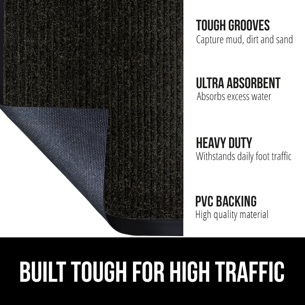 GORILLA GRIP Waterproof Traffic Guard Door Mat, 72x48, Heavy Duty Entryway Mats, Strong Backing Commercial Utility Rugs for Office Hallway, Garage Floor and Home, Low Profile Carpet Runner, Black