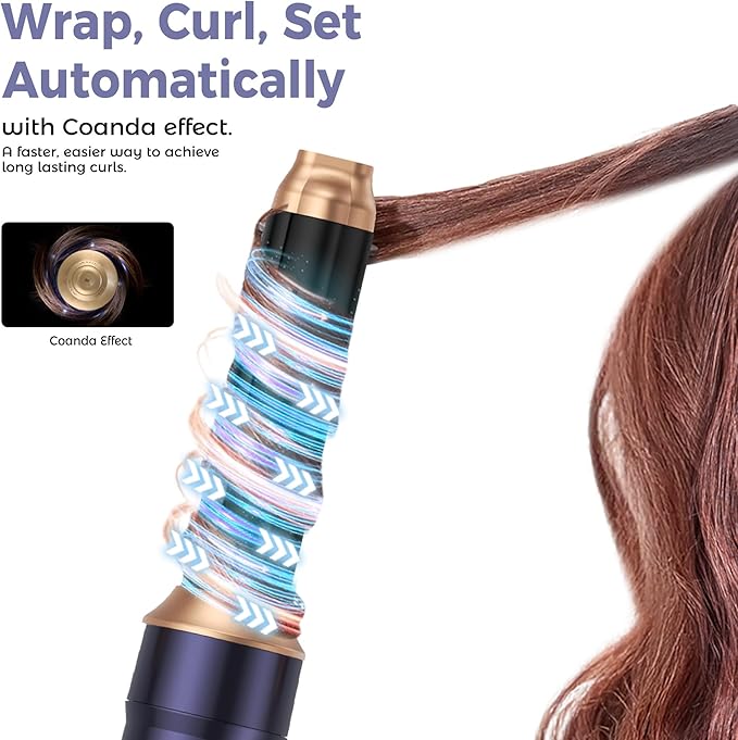 6 in 1 Air Styler Magic Hair Dryer Brush, Negative Ionic Blow Dryer Brush & 3 Heat Settings, Detachable Auto Curling & Straightening Volumizing, Frizz-Free Styling, Salon to Home Use (Blue)