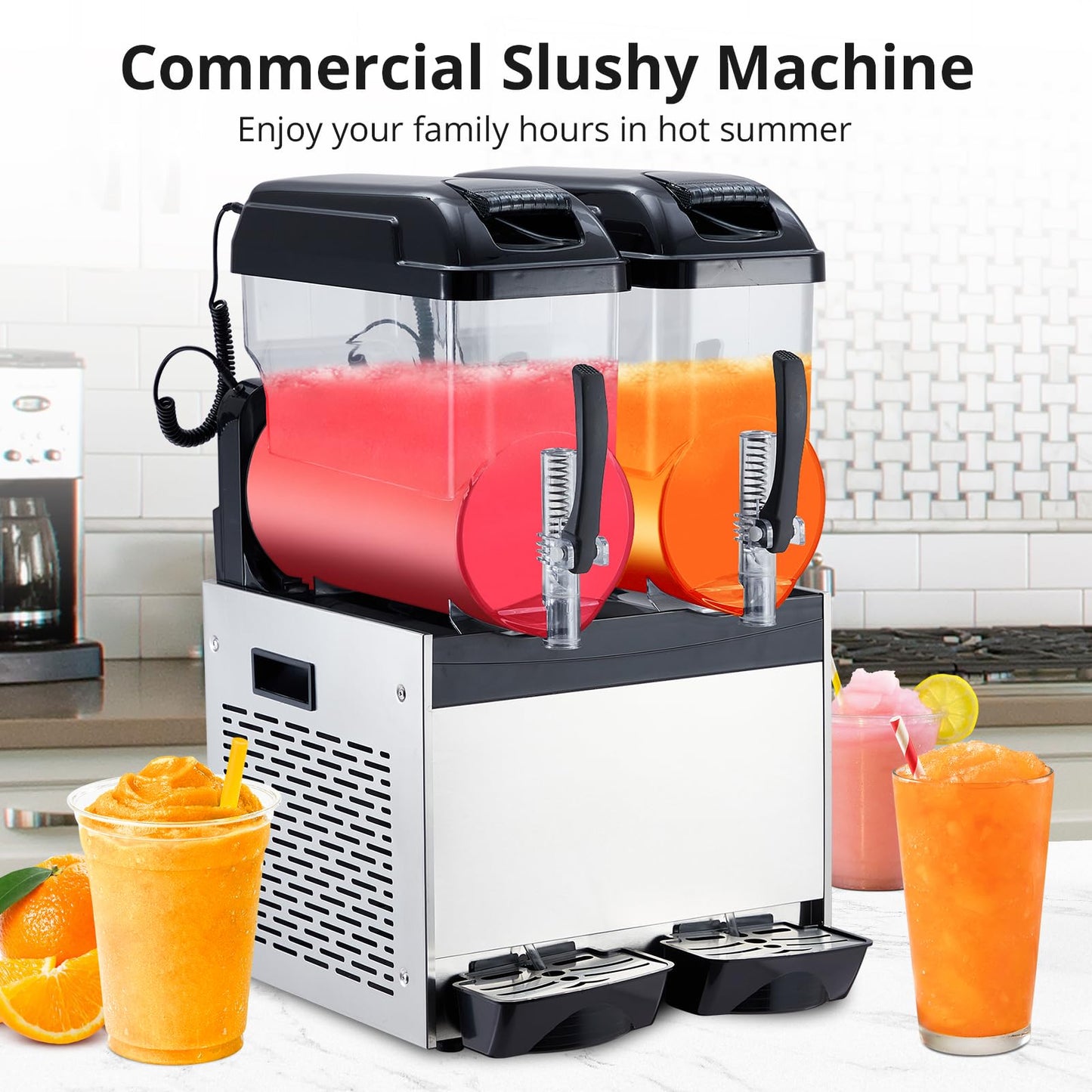 700W Commercial Slushie Machine Double Tank 12Lx2 /5.3Gal,Stainless Steel Frozen Drink & Margarita Maker, Self-Cleaning, for Bars, Restaurants, Cafe