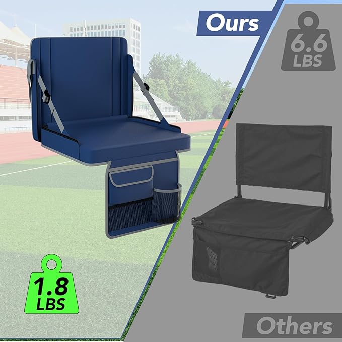 janiry Stadium Seats with Back Support 2PACKS Adjustable Bleacher Chairs with Back and Cushion Bleacher Seat with Cup Holder, Carry Handle & Shoulder Strap for Outdoor Sports Events, Picnics, Beaches