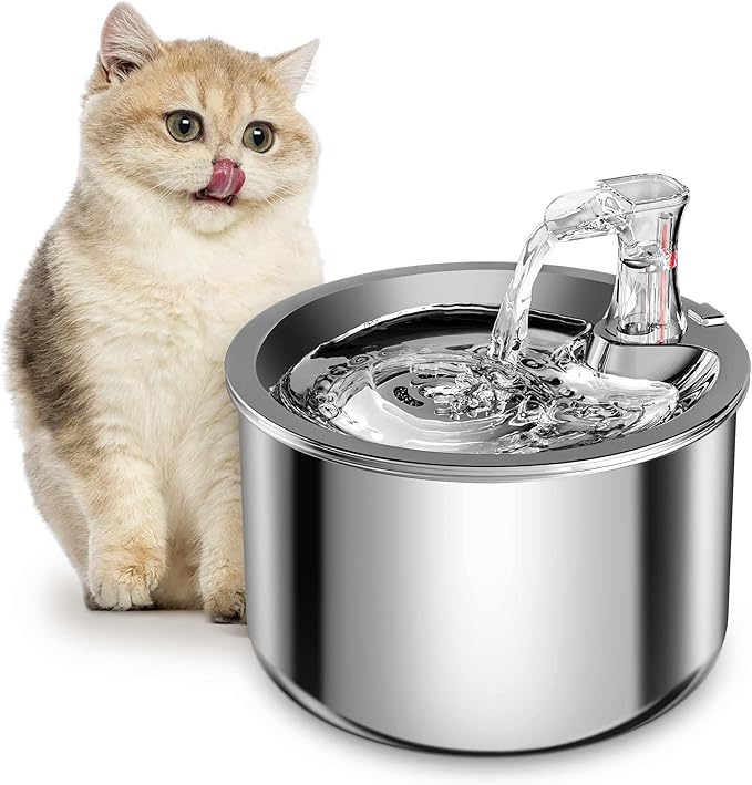 Homtyler Cat Water Fountain, Stainless Steel Inside Ultra-Quiet Pump, 2L/67oz Automatic Dog Dispenser Water Bowl, Multiple...