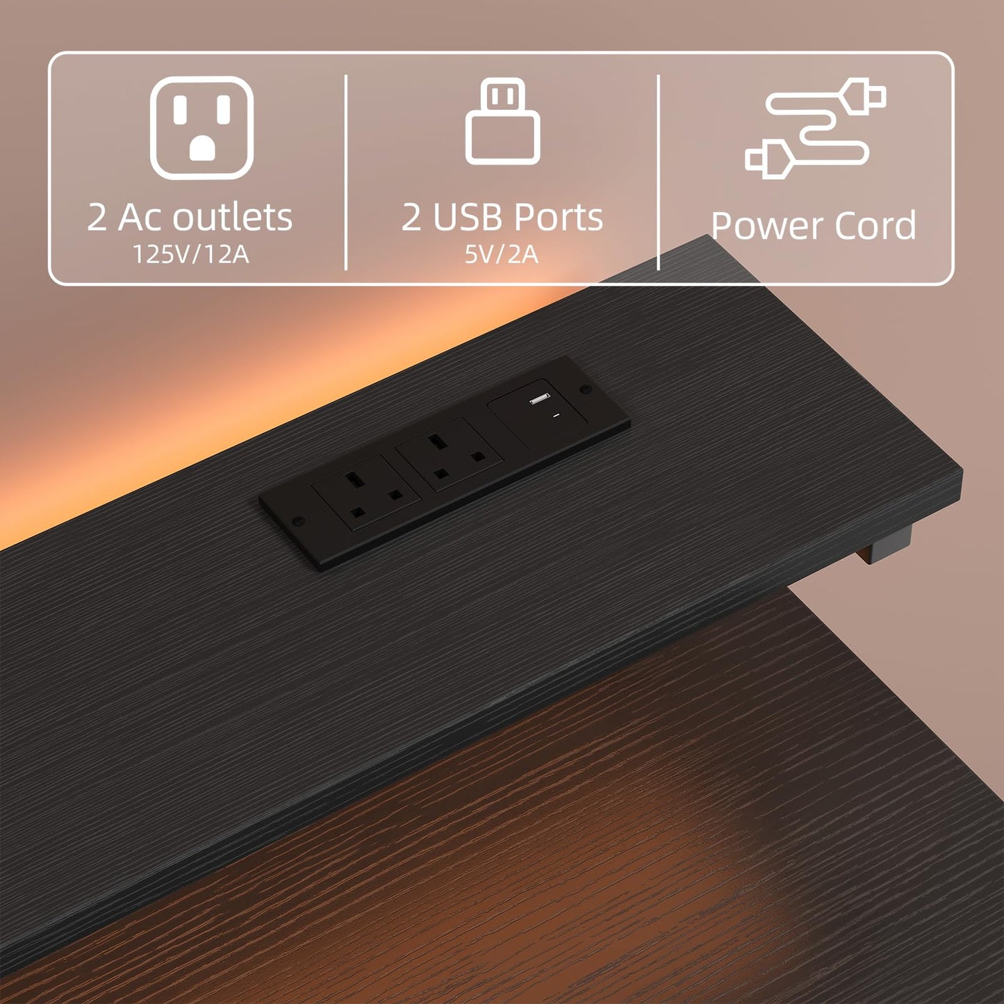 MUTUN Computer Desk with Drawers, 40 Inch Computer Desk with Power Outlet & LED Light, Gaming Desk with Adjustable Monitor Stand & Pegboard, Modern PC Study Writing Table for Bedroom, Black