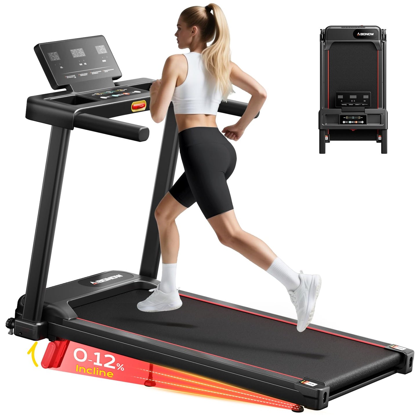 Abonow Foldable Treadmill for Home Small with Incline - 3.0HP Quiet Walking Pad Treadmill with Handles, 300LBS Capacity, Home Office 3-in-1 Portable Treadmills for Running Jogging Walking