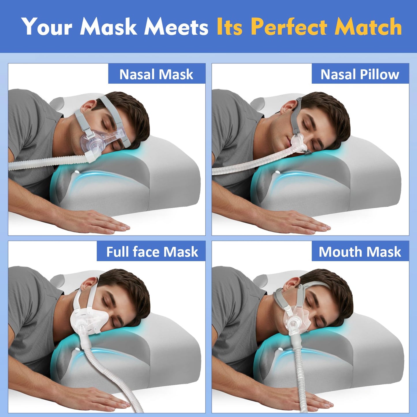 IKSTAR Cooling CPAP Pillow for Side Sleepers - Sleep Apnea Pillow for CPAP User - Reduce Air Leak/Hose Tangle/Mask Pressure - Memory Foam Neck Support Nasal Pillows Side/Back/Stomach Sleeper