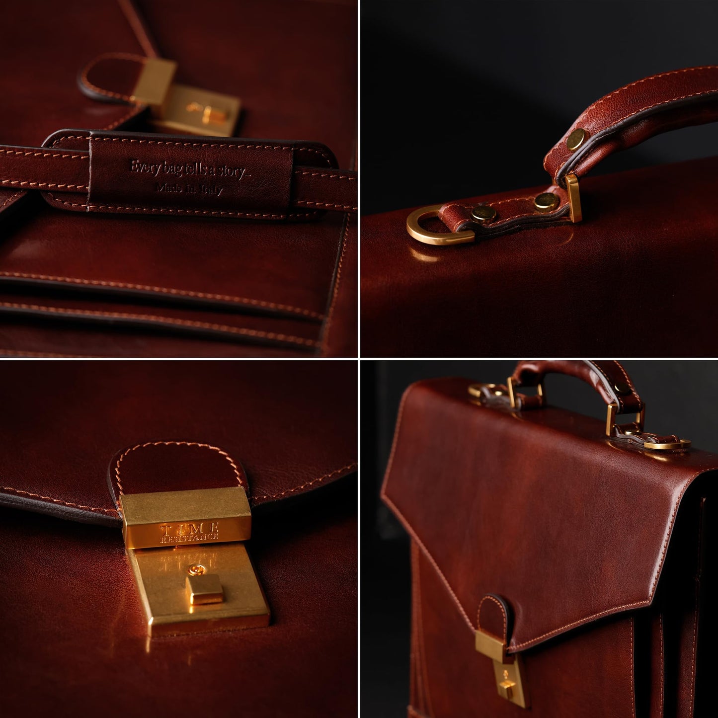 Time Resistance Leather Briefcase for Men - Business Laptop Bag - Italian Handmade Leather Bag - Attache - Gift Box Included (Brown)