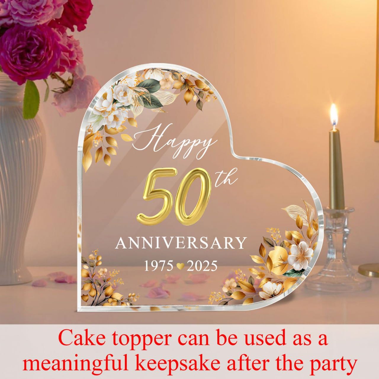 50th Wedding Anniversary Acrylic Cake Topper, 50 th Anniversary Decorations, 50 Wedding Topper, 50 Years Of Married Gifts (50th Anniversary Cake Topper)