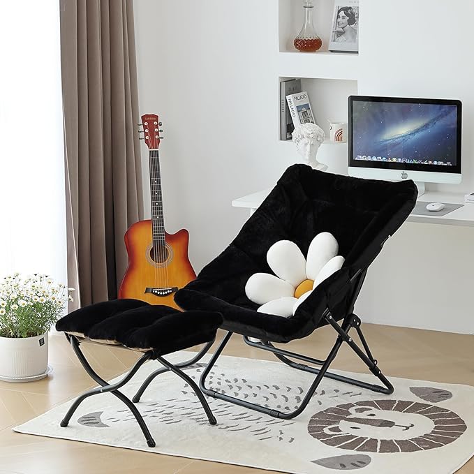 Givjoy Comfy Folded Chair, Soft Faux Fur Oversized Folding Chair, Flexible Lounge Lazy Chair for Kids Girls Teens Adults, Moon Chair for Dorm Rooms, Bedroom, Living Room