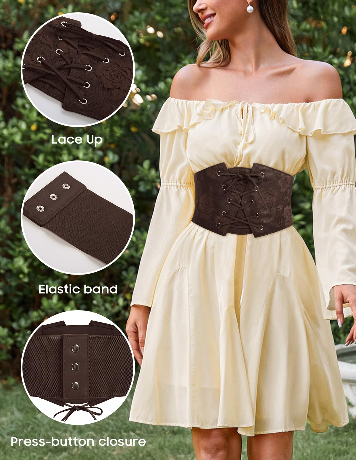 Corset Belt for Women Underbust Boned Lace Up Bustier Renaissance Pirate Corset Belt