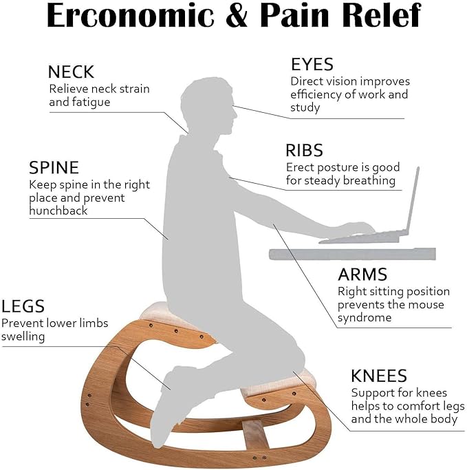 Ergonomic Kneeling Chair, Heavy Duty Posture Kneeling Stool with Extra Padding, Posture Support Comfortable Chairs, Angled Rocking Stool & Balancing Seat, for Adult Home, Office, Living Room