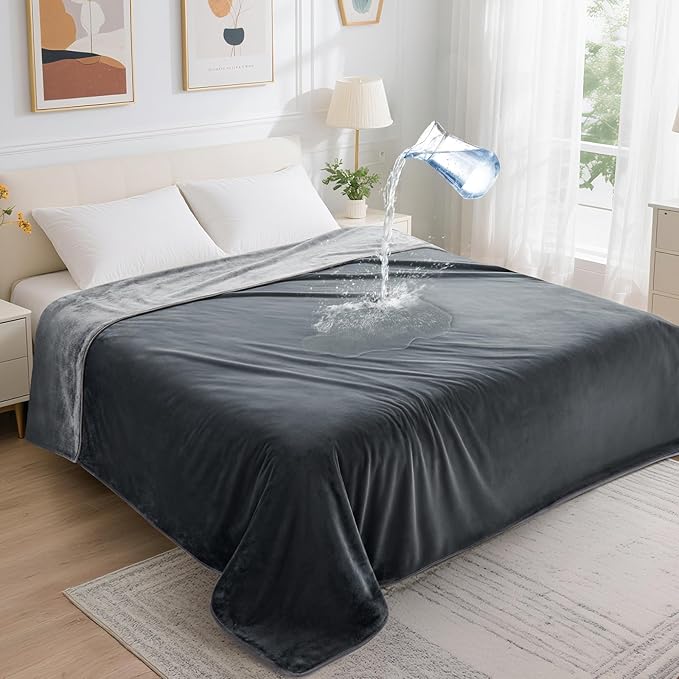 LOOBANI Waterproof Blanket for Bed: Reversible Soft Flannel Twin Bed Blanket 60" x 80", Leakproof Throw Spill-Proof Dog Pe...