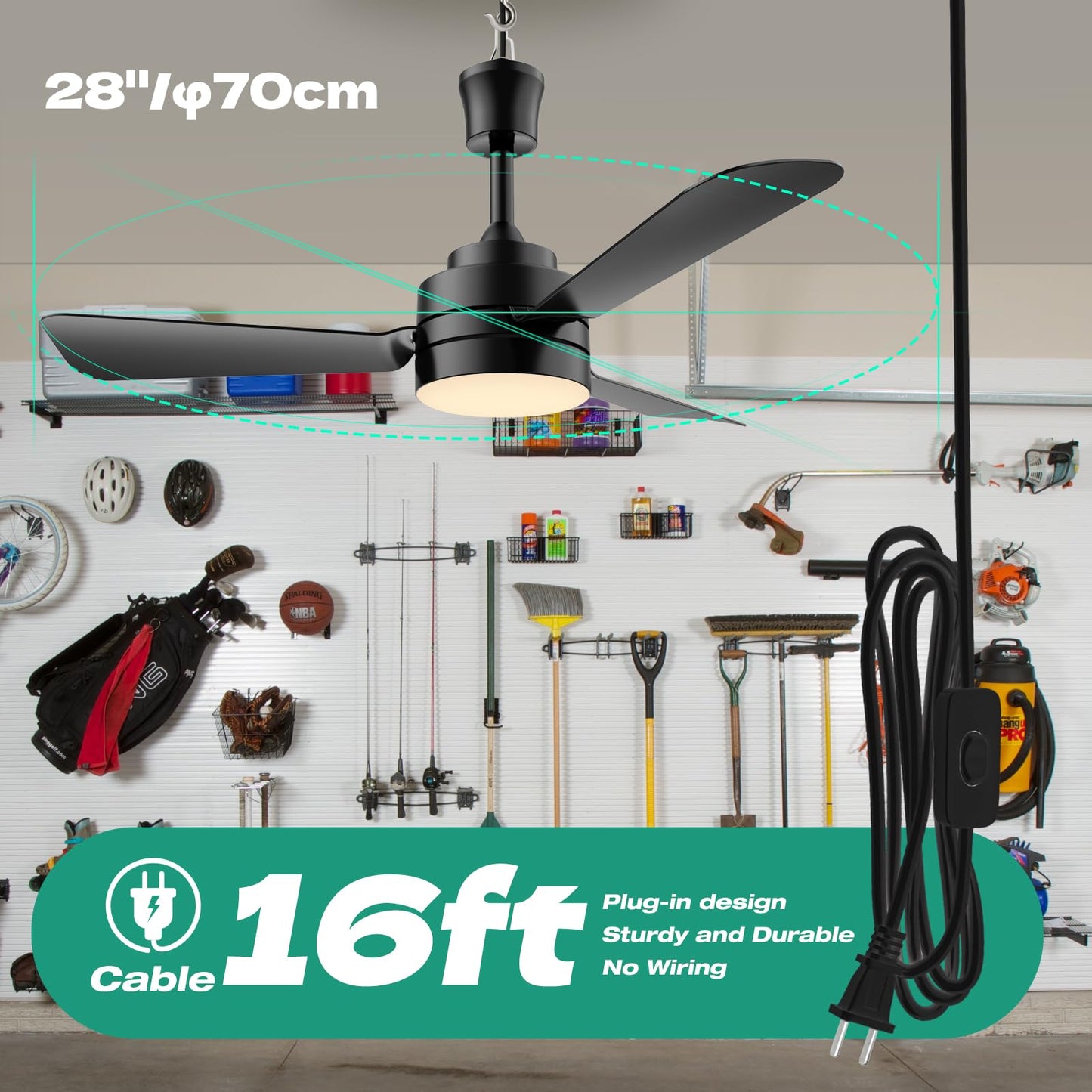 Pblala Ceiling Fans With Lights,28 Led Fan Light Hanging With Hook,Plug In Ceiling Fan Light,Hook Type Ceiling Fan,35W,3000-6500