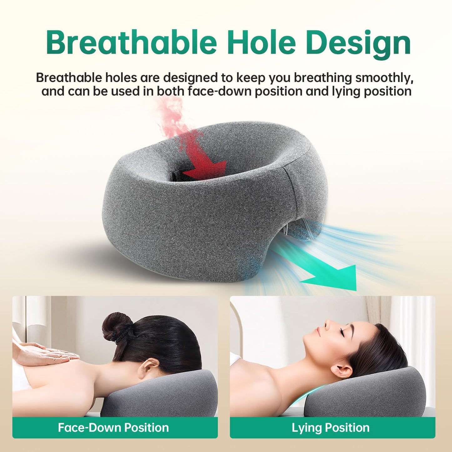 Face Down Pillow Massage Headrest for Bed,Pillow with Air Vent, Face Cradle, Massage/BBL Pillow After Eye Surgery Adjustable Memory Foam Stomach Sleeping Pillow for Rest and Recovery Reimagined
