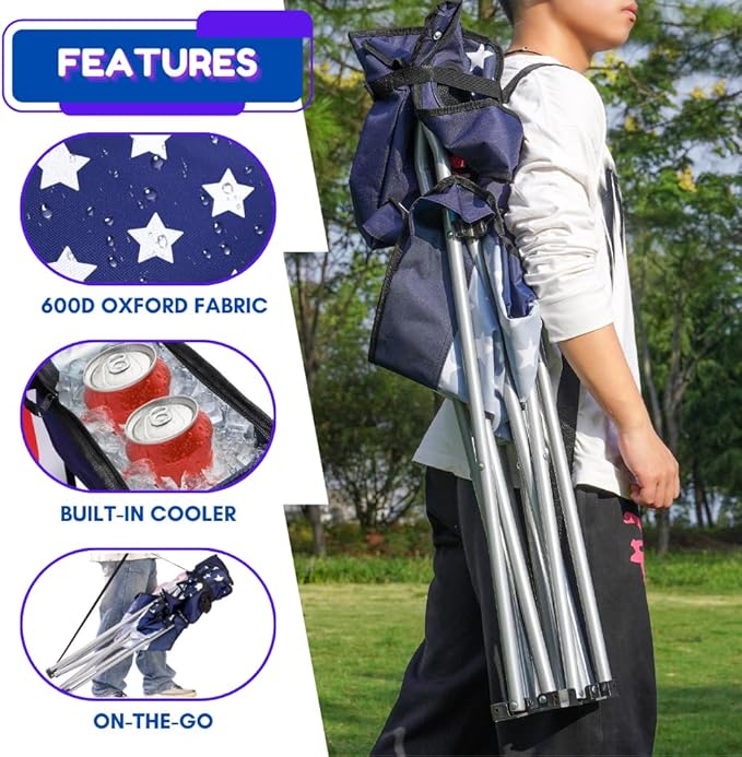 EZONE 4-Pack Camping Chairs with Built-in Ice Cooler, Portable Chair, Storage Pocket, Cup Holder, and Carry Bag Perfect for Camping, Tailgating, Fishing, Beach, and Lawn (4, Flag)