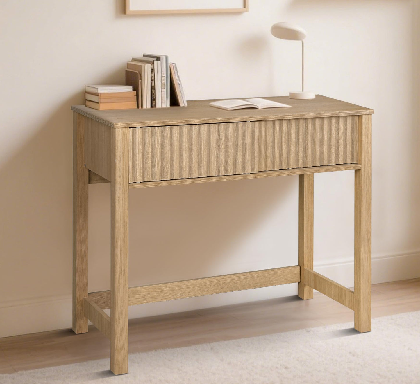 ZYBT 38 in Computer Writing Desk with Fluted Drawers, Small Modern Home Office Desk Wood Makeup Vanity Table Console Study Writing Table with Storage for Work Study
