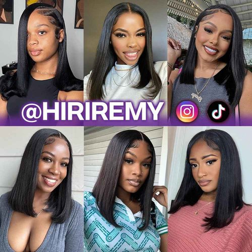HIRIREMY Bob Wig Human Hair 13x4 HD Lace Frontal Short Straight Lace Front Bob Wigs for Black Women Human Hair Pre Plucked Glueless Side Part 180% Density Black Color 16 Inch