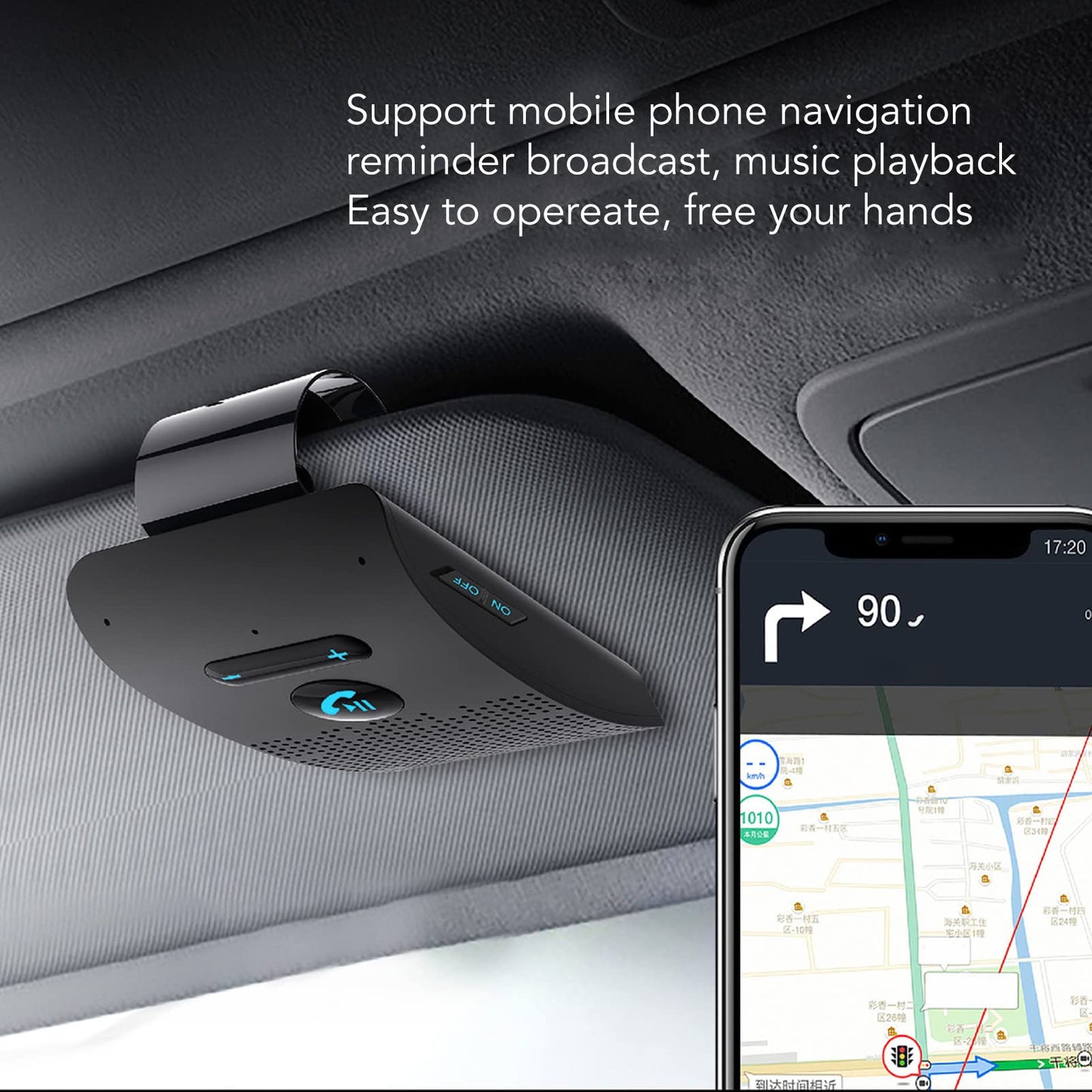 SP09 Handsfree Bluetooth Speaker for Cell Phone, in Car Speakerphone with Visor Clip, Motion Auto On, Connect 2 Phones, 10 Hours Talking Time, Car Visor Bluetooth Receiver for
