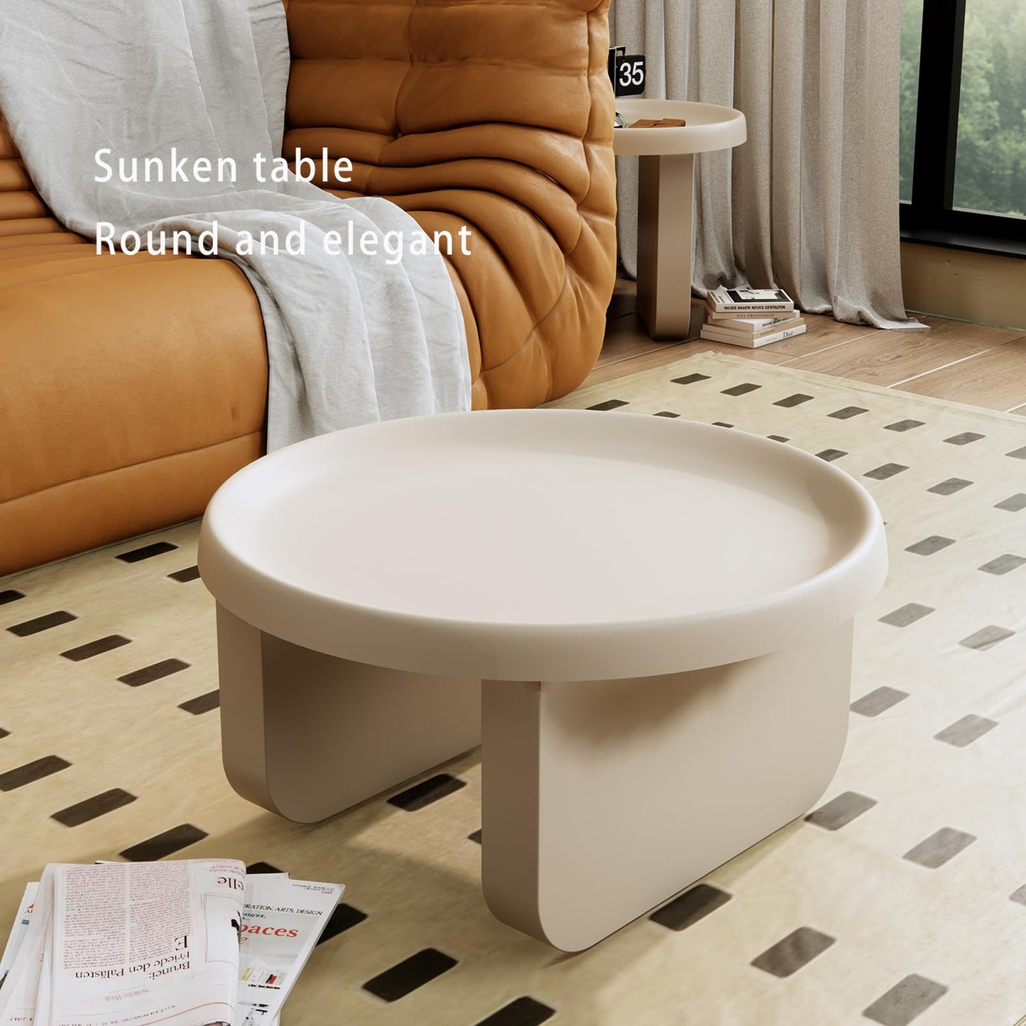 BUZUEY White Round Coffee Table, Modern Metal Center Table, Unique Circle Design for Living Room, Nested Design with Large and Small Tables