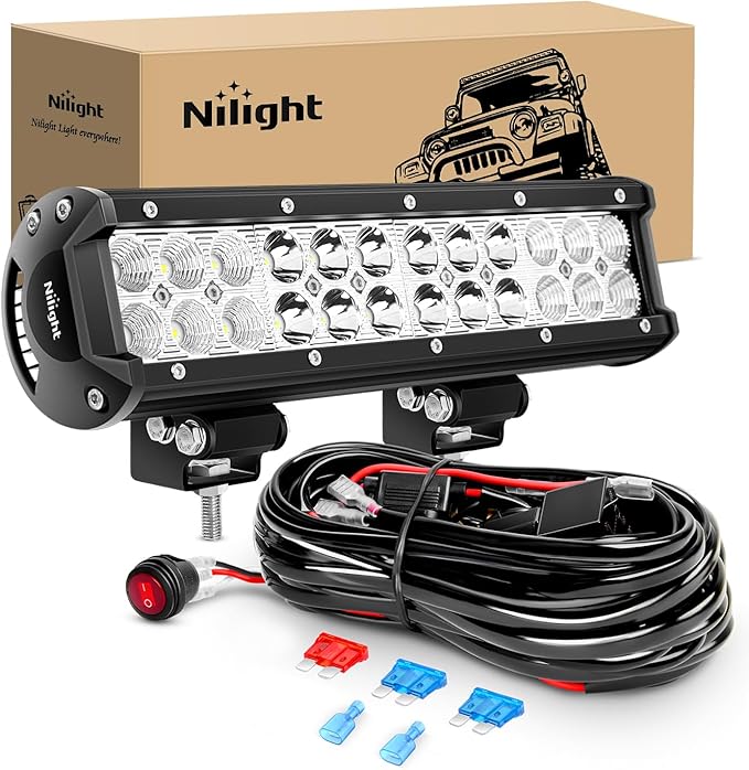 Nilight Led Light Bar 12 Inch 72W Spot Flood Combo Off Road Fog Lights Driving LED Pods with Off Road 16AWG Wiring Harness...