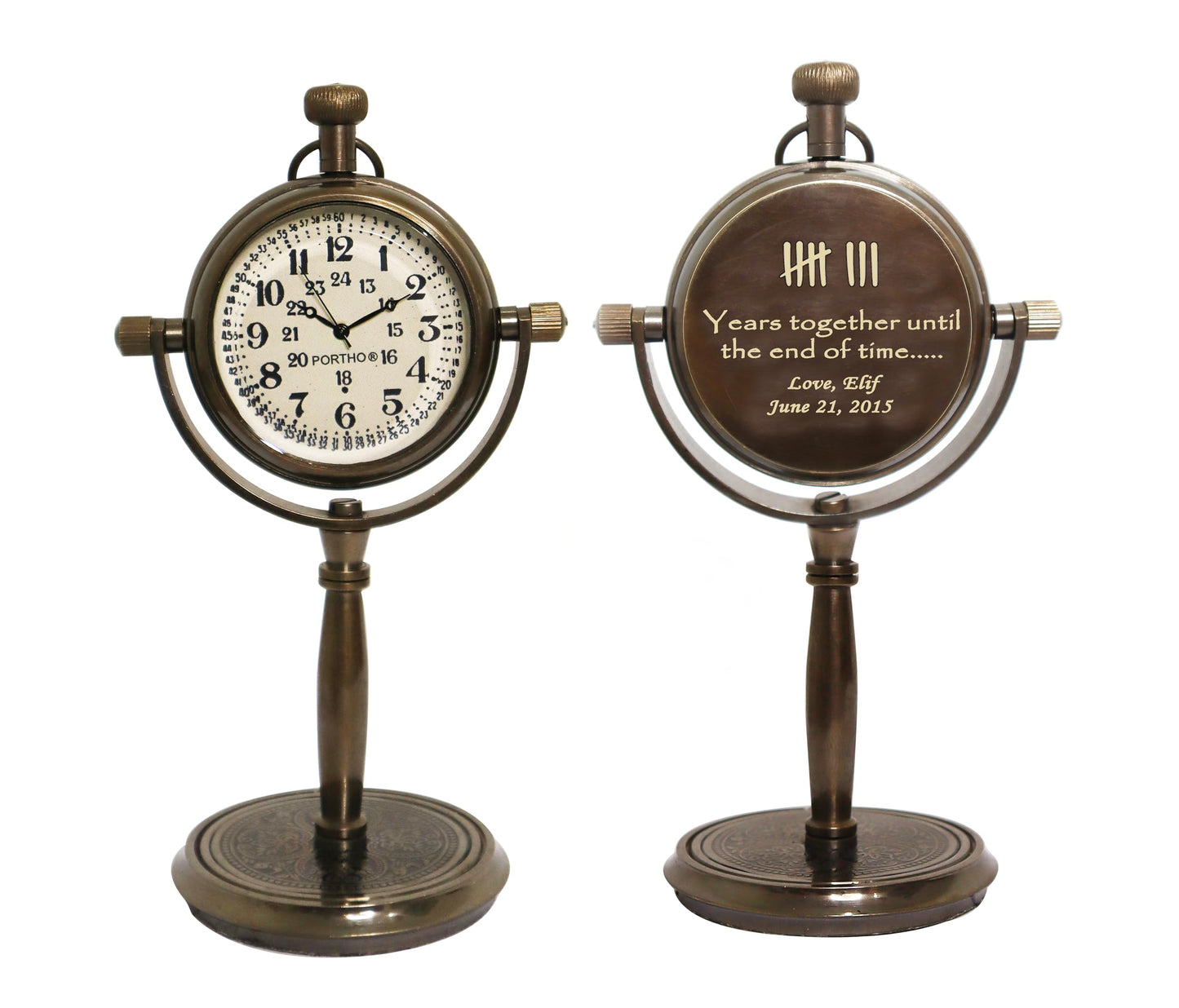 Personalized Anniversary Desk Clock Gift – Customizable Bronze Luxury Office Decor, Traditional Engraved Gift for Men & Women, Gift for Couples, Wedding Gift for Spouse