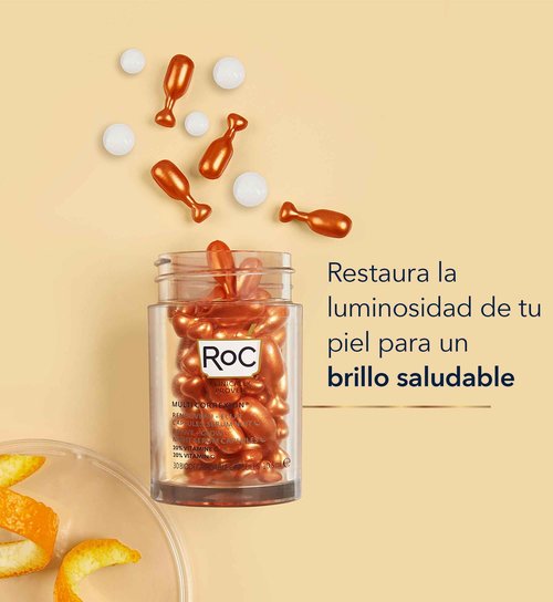 RoC Multi Correxion Revive + Glow 20% Pure Vitamin C Night Serum Capsules for Brightening, Dark Spots, and Texture, 30 count