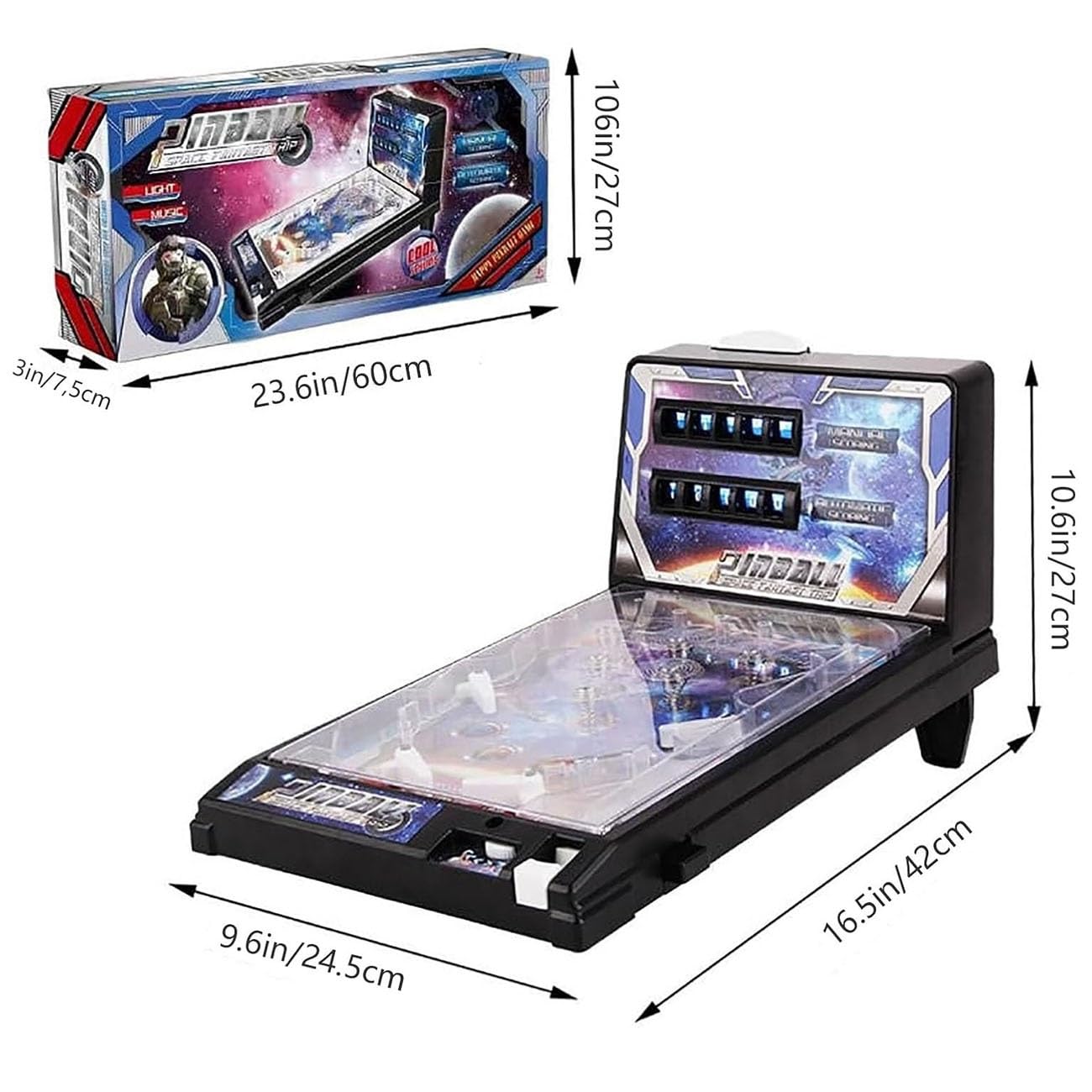 HUHUSHENGWEI Pinball Machine Tabletop, Portable Pinball Machines for 4+ Year Old Boys and Girls, Electronic Pinball Game Toys with Light and Sound Effects, Digital-Counter, Birthday Party Gift