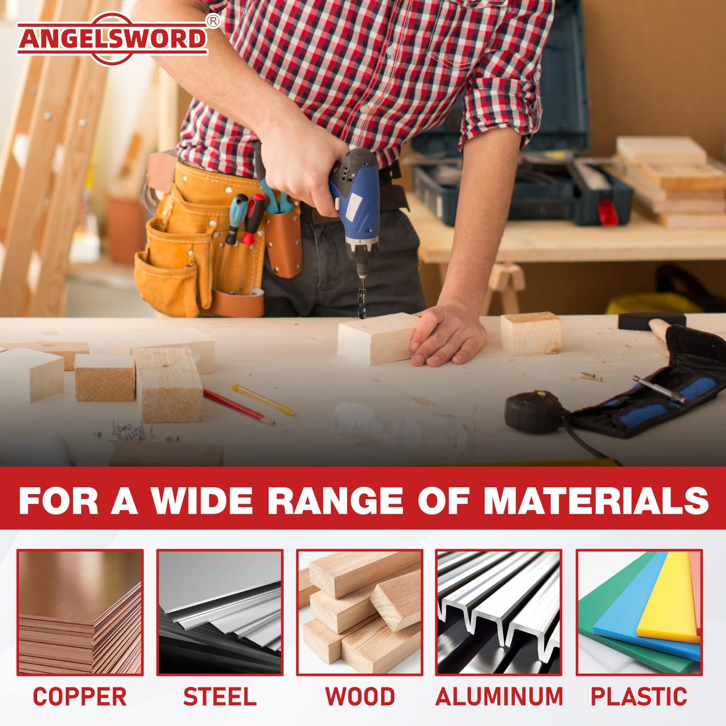 ANGELSWORD 3/4" Reduced Shank Drill Bit, M2 High Speed Steel Drill Bit for Hard Wood, Mild Steel and Metal