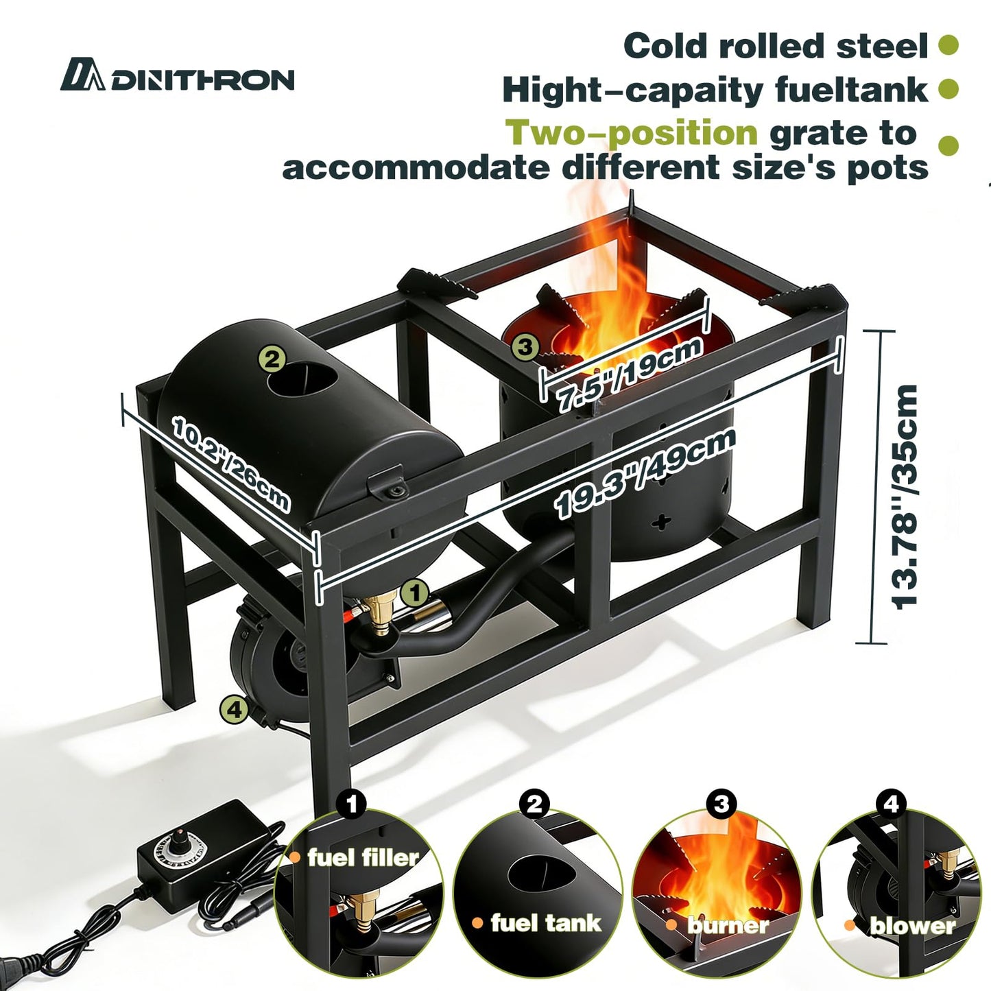 DINITHRON DC 12V Waste Oil Burner & Heater, High-Efficiency Heavy Duty Furnace Stove for Garage, Workshop and Outdoor Cooking Off-Grid Canning Stove & Wok Burner for Homesteading