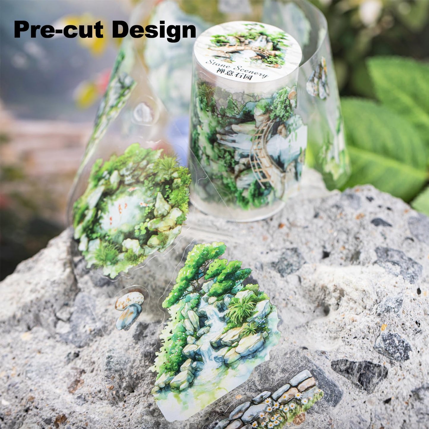 Stone Landscape PET Tape Set, 6 Rolls Pre-Cut Garden Scenery Stickers for Scrapbooking, Journaling, DIY Crafts, and Gift Wrapping