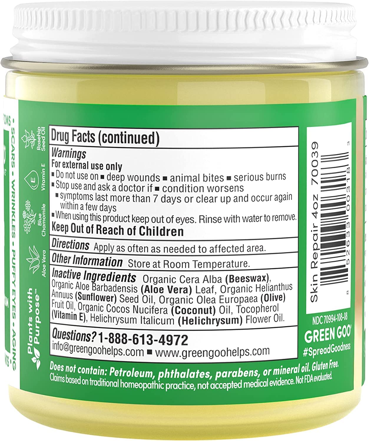 Green Goo Skin Repair Healing Salve, Natural Body & Face Moisturizer with Aloe Vera, Improves Skin's Appearance, Great for Scarr