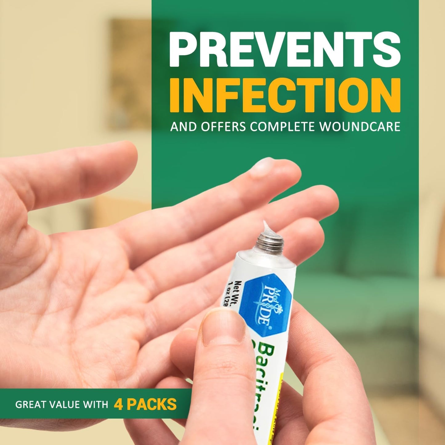 MED PRIDE Bacitracin with Zinc Ointment Antibiotic Bacitracin for Infection Prevention and Skin Relief, 1 Oz Tube