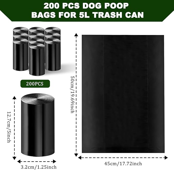 Dog Waste Bags 200 Pcs, Dog Waste Can Liners for 5L Dog Poop Trash Can Outside, 5 Pack Dog Poop Bags Rolls, Dog Poop Bags for Outdoor, Poop Bags for Dogs (200 PCS)